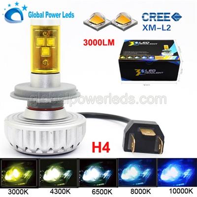 H4 Hi-Low Car Conversion CREEs Chip Led Headlight Kit 3000LM White 6500K Brand New