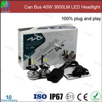 Newest!!!Can bus,very popular,high/low,ultra bright,40W,H4 high/low/H7/H11/9005/9006/9004/9007,3600lumen,LED headlight