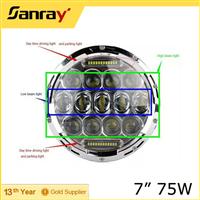 75w 7 Inch Led Working Light Led High-Low Beam Light Led Jeep Headlight for Offroad