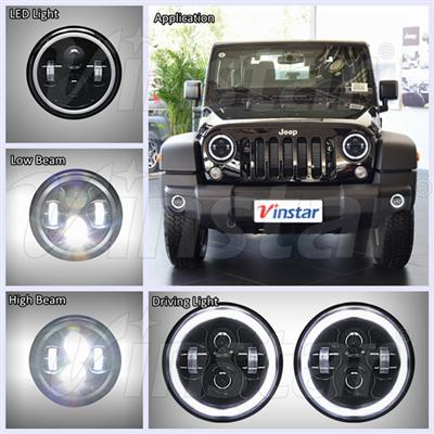 7Inch Round LED Headlights Halo Angle Eyes For Jeep Wrangler LED Driving Light LED High Beam Low Beam Offroad Lighting for Jeep