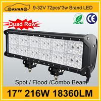 17 Inch 216W Quad Row hi/low beam led light bar