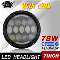 40000hours above high low beam 6000lms 78w 7 inch round led headlight