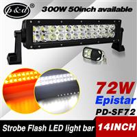 Amber white 72 watt stroboflash led offroad light bar for driving lighting