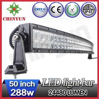 50" 288w curved led light bar cree led flood/spot/combo offroad light bar multi color light cover optional