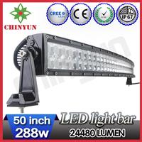 High power 288w led offroad light bar curved 50 inch led light bar for trucks,cars,atv,suv,marine,mining