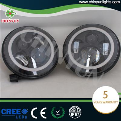 7" Round Angel Eyes Led HALO Headlight Hi/Low Beam Headlight For Jeep Wrangler JK/TJ/LJ/CJ