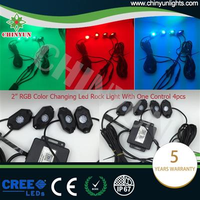 Free app mobile phone control, 2'' Cree rgb led rock lights waterproof IP67