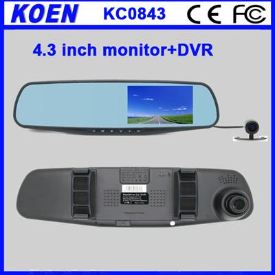 Clip On Unviersal 4.3 inch HD Movement Detection Rearview Mirror Double Camera HD DVR