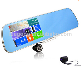 Rear view mirror Car gps dvr+ GPS Navigation + WIFI + full hd1080P CAR DVR + FM + Rear View night vision Camera + Free map