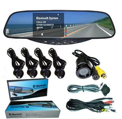 car rearview 3.5" mirror with blue tooth and rearview camera and reverse sensor ,hands free car kit