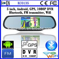 CE RoHS 5 Inch Touch Screen Rearview Mirror GPS Android With Bluetooth 1080P DVR Camera Wifi FM Transmitter