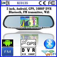 CE RoHS 5 Inch Touch Screen Android System Rearview Mirror With GPS Bluetooth 1080P DVR Camera Wifi FM Transmitter