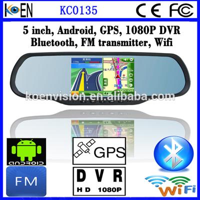 CE RoHS 1080P DVR FM Wifi 5.0 Inch Screen Bluetooth Android Car Mirror GPS Camera