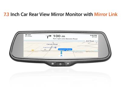 7.3 inch wide display mirror with car backup camera display and Mirror Link monitor