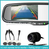 HOT SALE!!!4.3 inch lcd monitor with 2 video input rearview mirror automatic car parking system near license plate frame