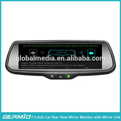 7.3 inch Wide screen rear view mirror monitor with Mirror Link and Two video inputs and display