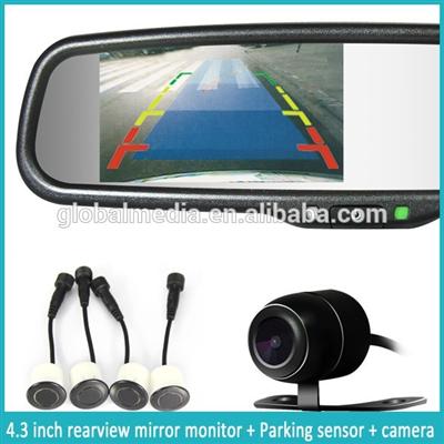 HOT SALE!!!4.3 inch lcd monitor with 2 video input rearview mirror automatic car parking system near license plate frame