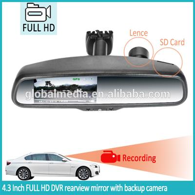 Full HD 1080P dvr rear view mirror monitor 170 degree wide lens reverse camera looping recording