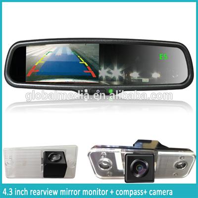 4.3 inch digital compass rear view mirror monitor with 2 video input
