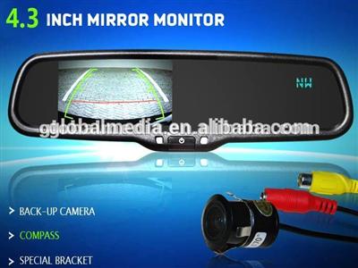 GERMID 4.3 inch digital mirror monitor with Compass and temperature display and 2 video inputs car rear view mirror