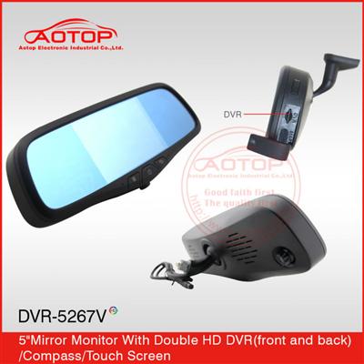 DVR-5267V mirror monitor with dual cameras DVR & photograph rear view mirror for trucks