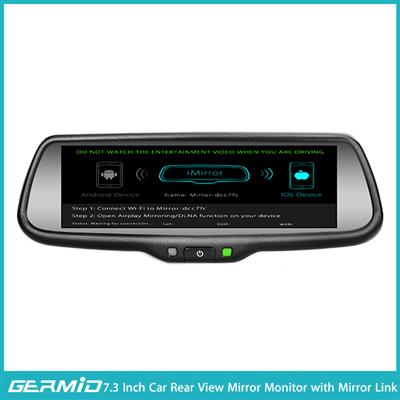 7.3 inch Mirror link full screen mirror monitor with touch screen and wireless connection with IOS/Android device