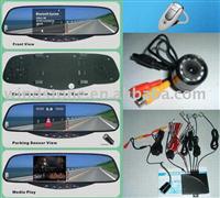 Bluetooth Handsfree Car Kit, Rearview Mirror Wireless FM Earpiece and Parking Sensor