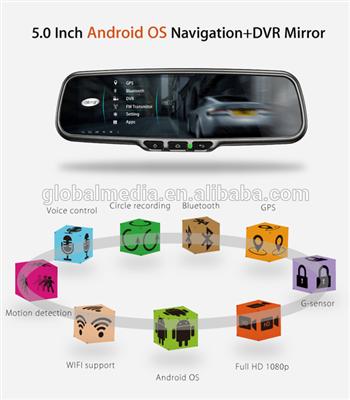 5 Inch Android 4.1 System GPS rearview mirror monitor / car mirror with bluetooth