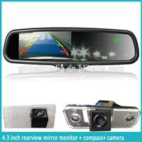 4.3 inch car rearview mirror monitor with rear camera Back-up display(Optional:parking sensor,Compass)OEM bracket for any car