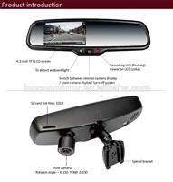Car dvr rearview mirror recorder 1080p & auto dimming & back camera display