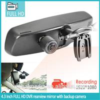 full hd 1080P car dvr in rearview monitor with dual camera car dvr rercording