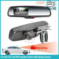 4.3" car dvr rearview monitor with dual camera hd dvr rercording