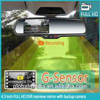 4.3" Full HD 1080P car dvr in rearview monitor with dual camera car dvr rercording