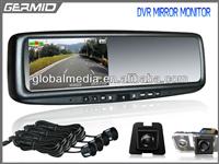 4.3 inch rearview mirror monitor with built in DVR, two-channel video recording, reverse camera display