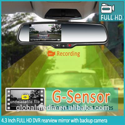 4.3 inches 1080P car dvr in rearview monitor with dual camera car dvr rercording