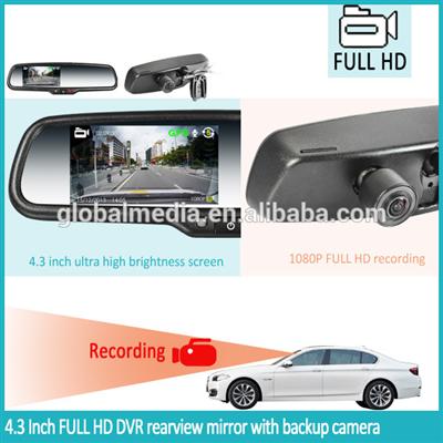 4.3 inch Full HD 1080P DVR rear view mirror with high resolution, reverse camera, car recording