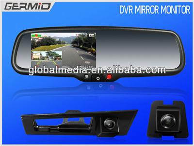 4.3 inch rearview mirror monitor with built in DVR, two-channel video recording, reverse camera display