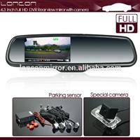 170 degree lens front camera recording in dvr rear view mirror monitor with gps tracker and car radar detect