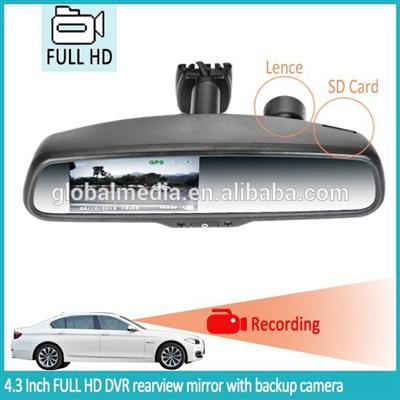 4.3 inch Full HD DVR rear view mirror with 4 replaceable parking sensor and gps tracker