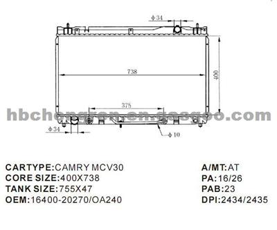 Radiator 16400-20270/22060/22061 For TOYOTA CAMRY 2003 MCV30 AT