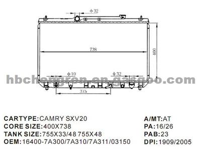 Auto Radiator And Car Radiator For TOYOTA CAMRY 1997-2000 SXV20 2.2 L4 16400-7A300 16400-7A310 16400-03150