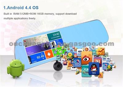 Ouchuangbo Android 4.4 Car Mirror 16GB FHD1080P Dash Camera Parking Car Dvrs Rearview Mirror Video Recorder Car DVR Dual Camera GPS
