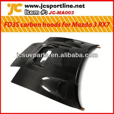 RX7 FD3S JC style carbon fiber engine cover for Mazda 3 carbon hoods with hole