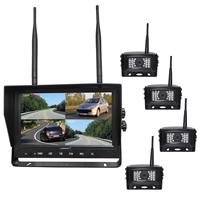 4CH Heavy Duty DC12V-32V 2.4G Digital Wireless 9inch Quad View Car Monitor With 4PCS 2.4G Waterproof Backup Cameras 48V Option