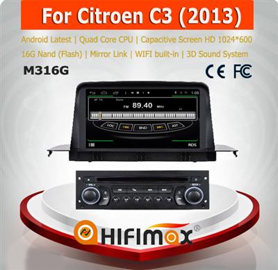 HIFIMAX Android 4.4.4 Citroen C3 2013 car stereo with gps navigation mp3 radio cd player car dvd player for Citroen C3 2013