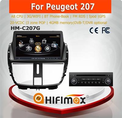 Hifimax car radio dvd gps navigation system FOR PEUGEOT 207 WITH A8 CHIPSET DUAL CORE 1080P V-20 DISC WIFI 3G INTERNET DVR