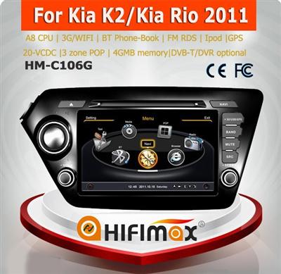 Hifimax car radio dvd gps navigation for Kia K2/RIO WITH A8 CHIPSET DUAL CORE 1080P V-20 DISC WIFI 3G INTERNET DVR SUPPORT