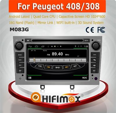 HIFIMAX Android 4.4.4 quad core 16G car radio for Peugeot 408 car stereo car multimedia system touch screen HD 1024*600