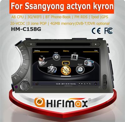 Hifimax car navigation FOR Ssangyong actyon kyron WITH A8 CHIPSET DUAL CORE 1080P V-20 DISC WIFI 3G INTERNET DVR