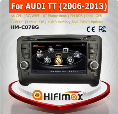 HIFIMAX car dvd gps navigation system for AUDI TT 2006-2013 WITH A8 CHIPSET DUAL CORE 1080P 20V-CDC WIFI 3G INTERNET DVR